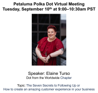 September 2024 Petaluma Polka Dot Powerhouse Virtual Connect, Featuring Elaine Turso!  9am PST